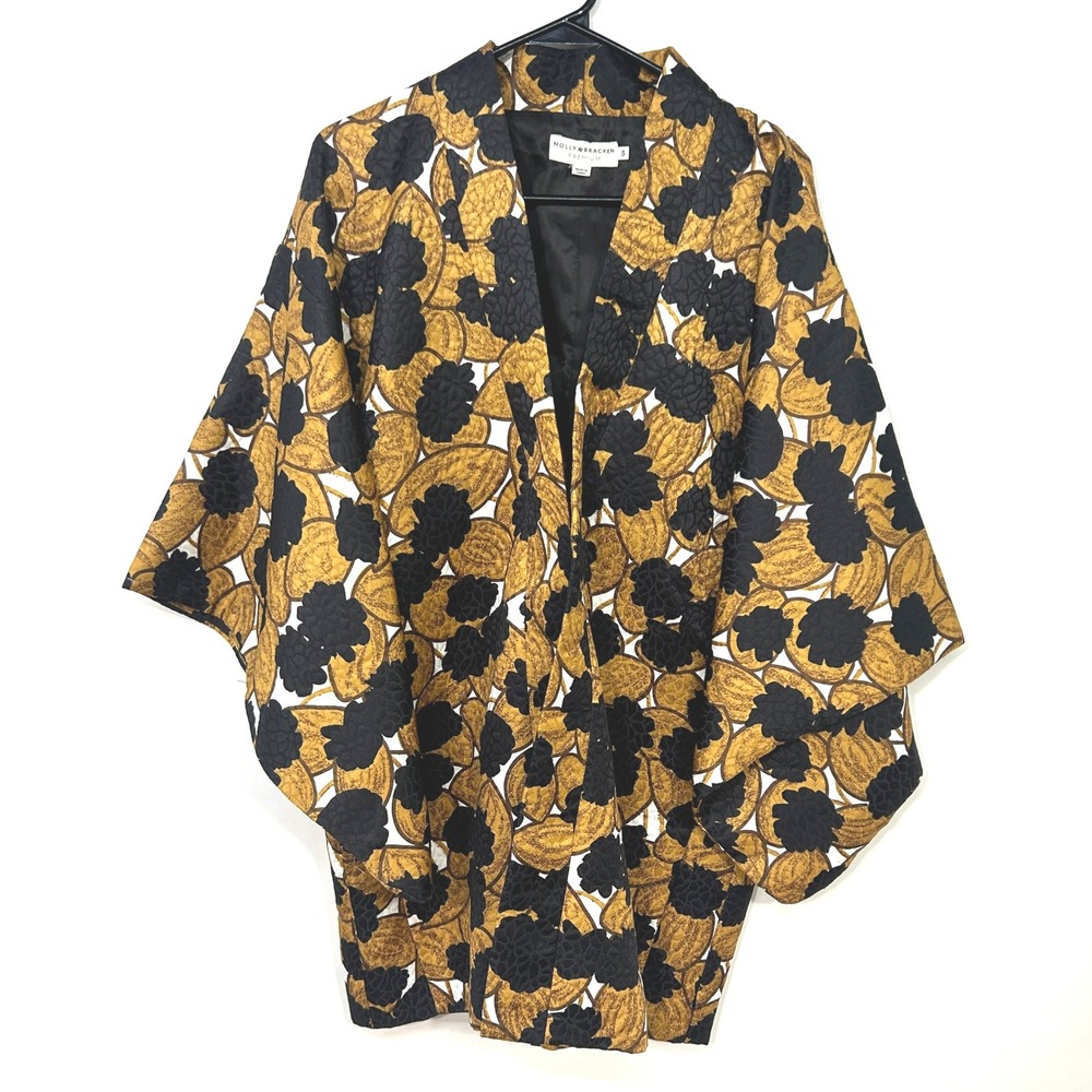 Floral Jacquard Kimono Jacket S Gold Black Dark Romantic Whimsigoth Indie Luxe - Picture 1 of 8